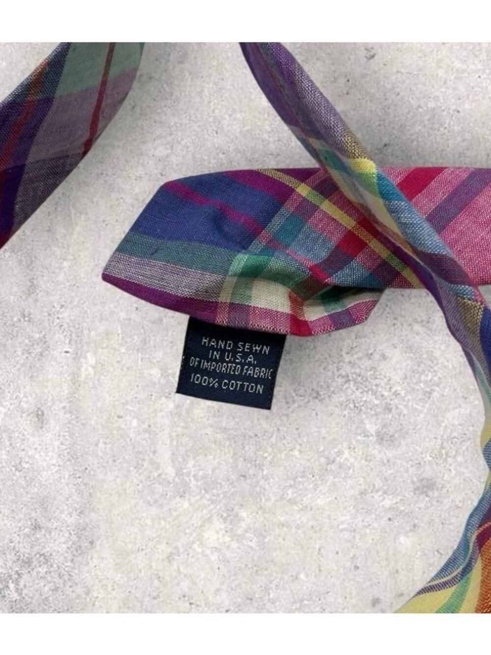 LANDS' END Cotton Tie USA Purple Blue Pink Tartan W:3.6" EUC - Picture 3 of 5